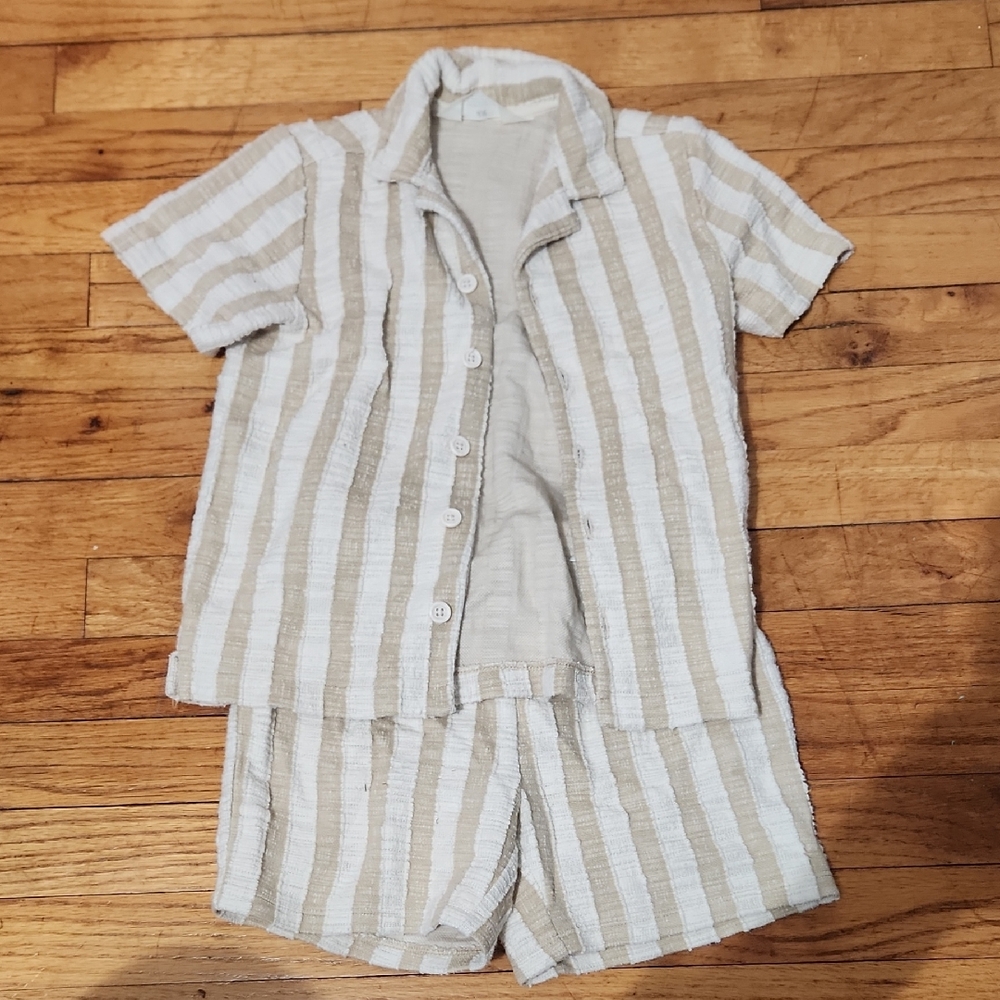 H&M Beige and White Striped Kids Pajama Set
